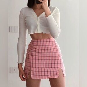Dolls Kill Pink Plaid Mini Skirt